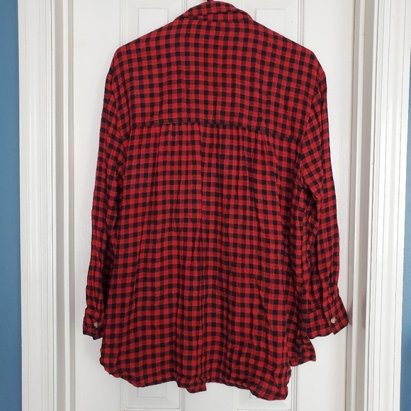 Beach Lunch Lounge Large Red Black Check Flannel Long Sleeve Relaxed‎ Shirt - Picture 5 of 6